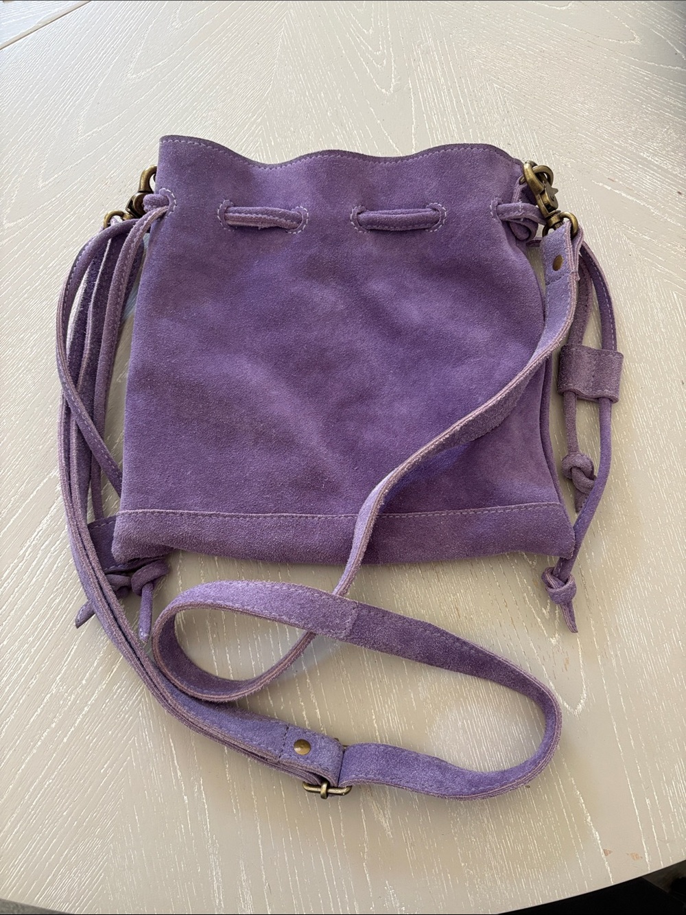 Free People Lavender Suede Drawstring Crossbody